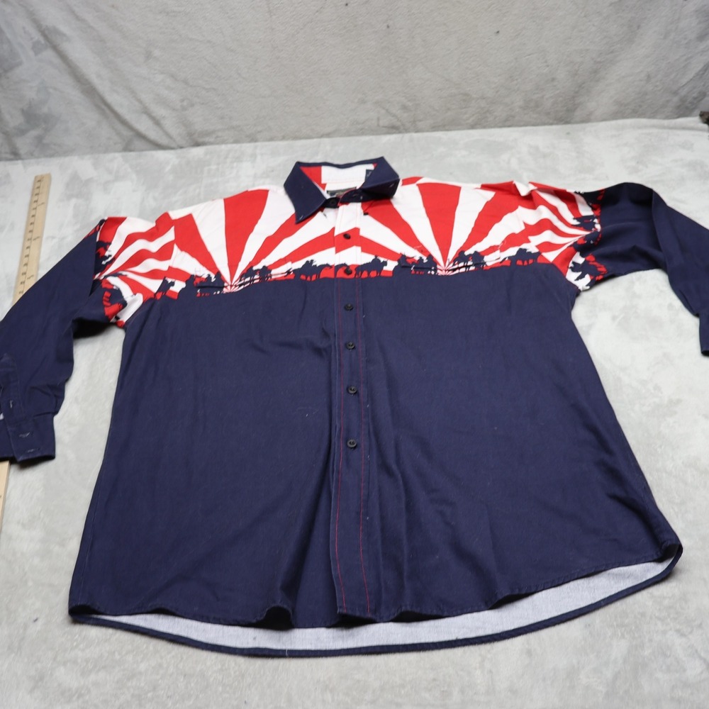 Roper Shirt Mens XL Blue Long Sleeve Casual Button Up Southwestern Cowboy VTG